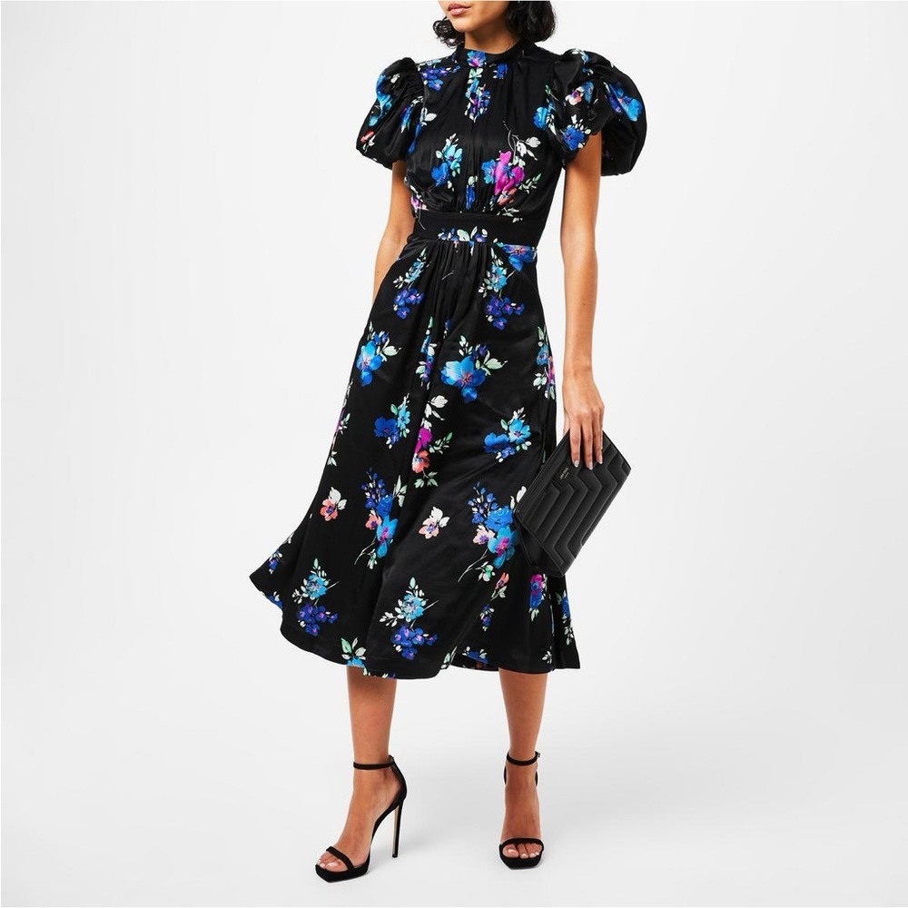 NWT ROTATE Birger Christensen Floral-Print Heavy Satin Midi-Dress